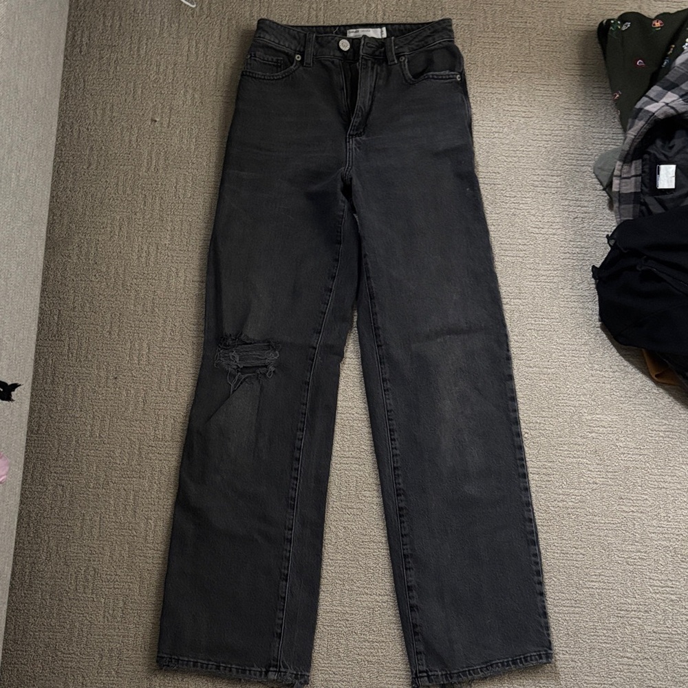 Garage Black Straight-Leg High-Rise Jeans with Knee Rip